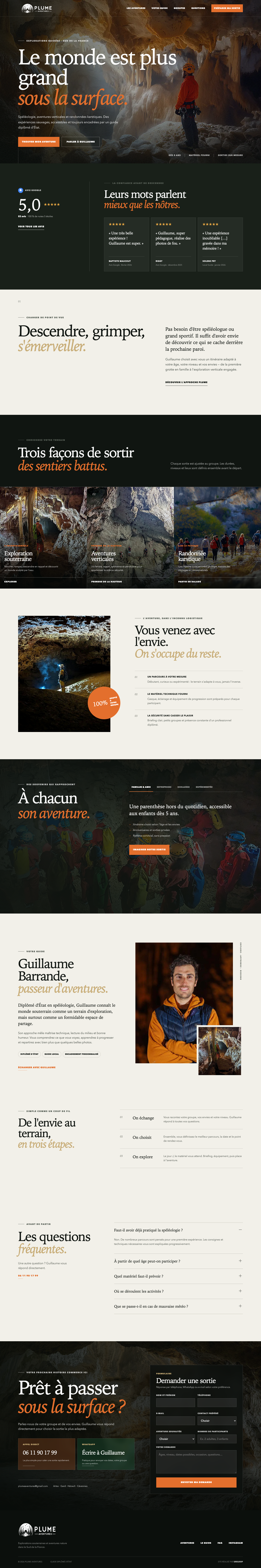 Page d'accueil desktop Plume Aventures