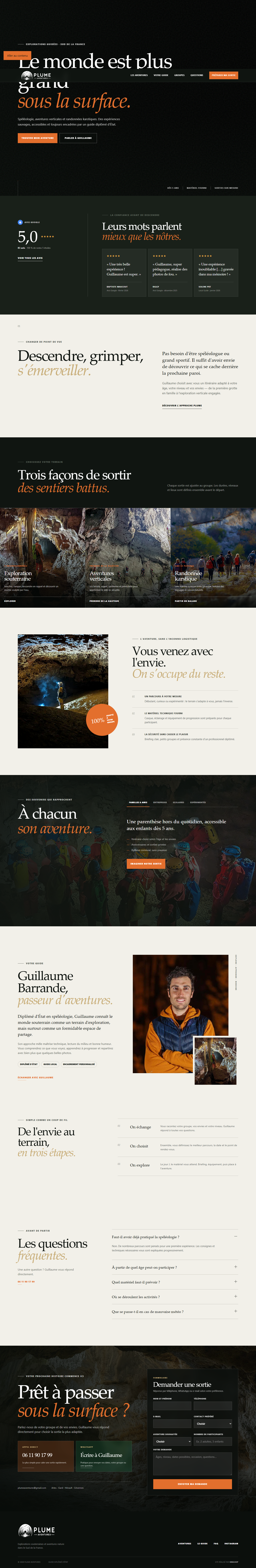 Page d'accueil desktop Plume Aventures