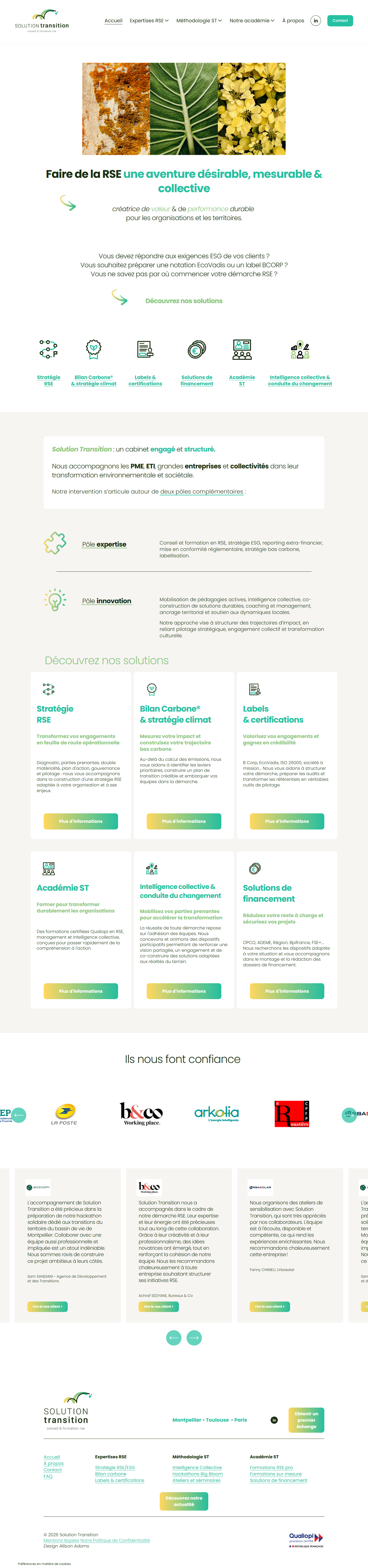 Page d'accueil desktop Solution Transition
