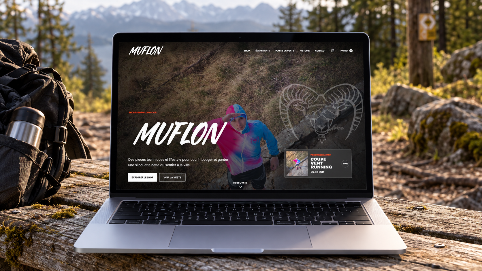 Muflon présenté sur MacBook dans son univers