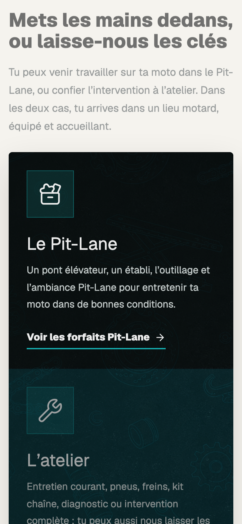 Une section intérieure de Drive'In Garage sur iPhone