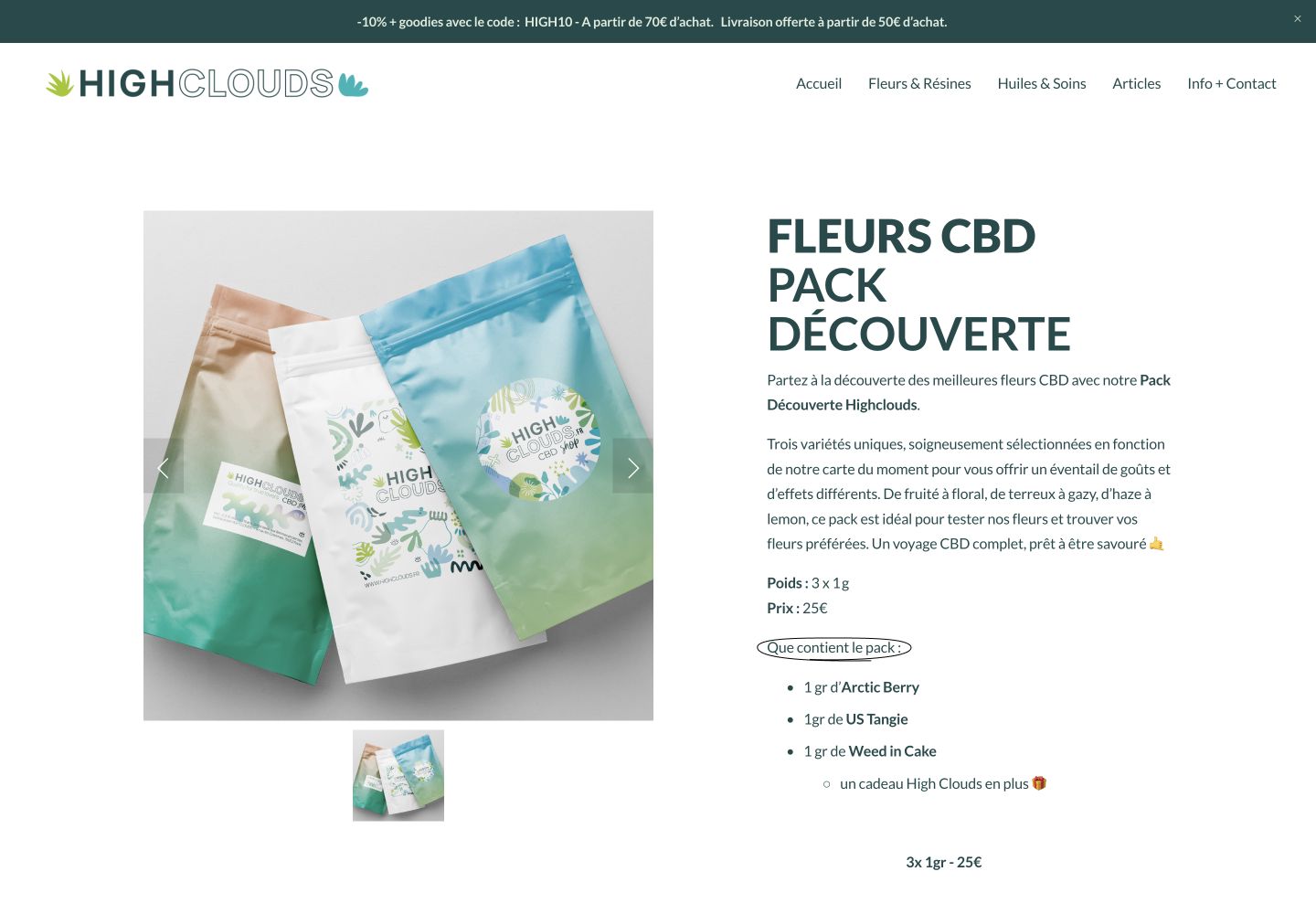 Fiche produit du pack découverte High Clouds : photos, description, composition et prix
