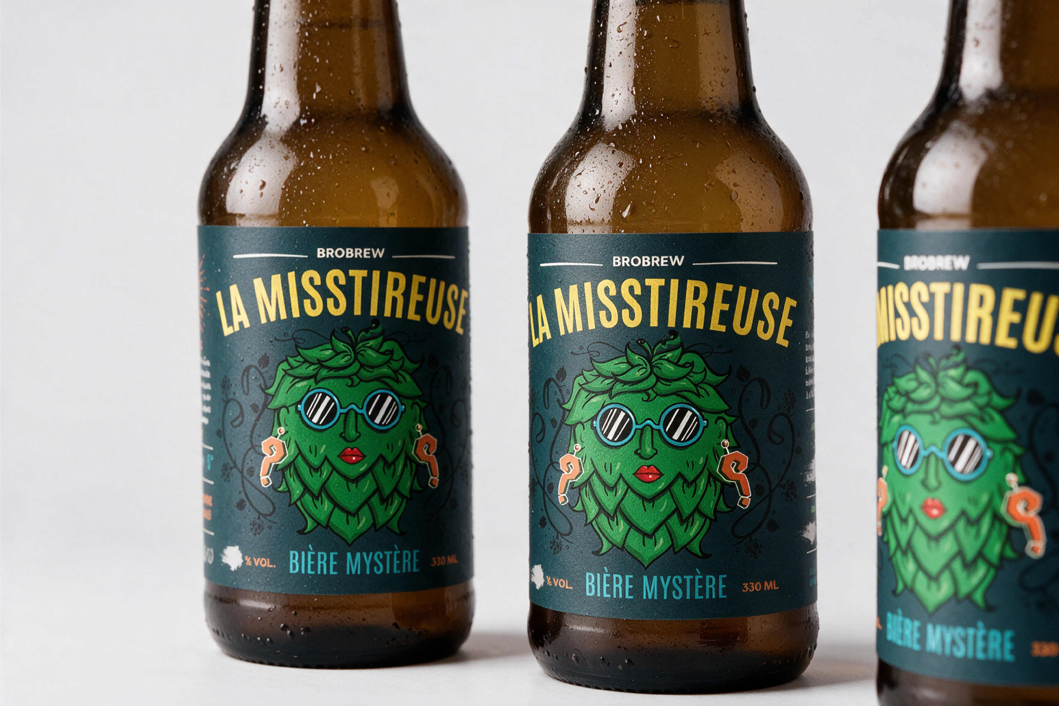 Détail des étiquettes sur les bouteilles BroBrew