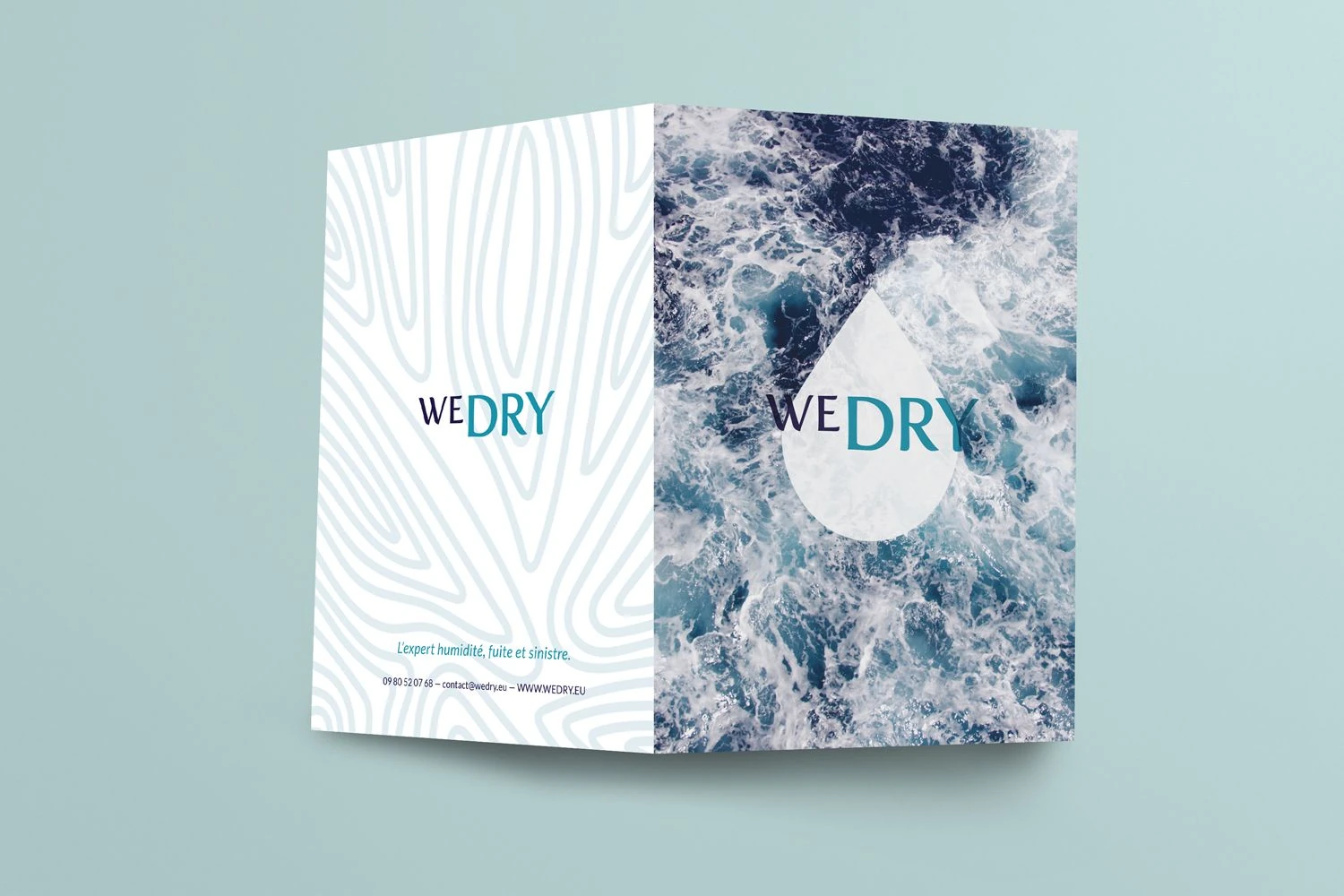 Brochure Wedry, couverture illustrée de matières et de courbes